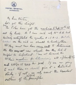 Letter from Dilly Knox about the handover of information from the Polish codebreakers