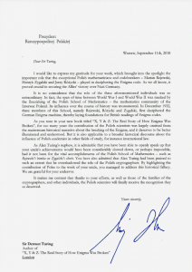 Letter from Polish President Andrzej Duda to Sir Dermot Turing